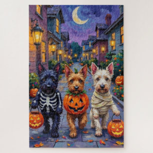 Schotse Terrierhonden in Halloween-kostuums Legpuzzel