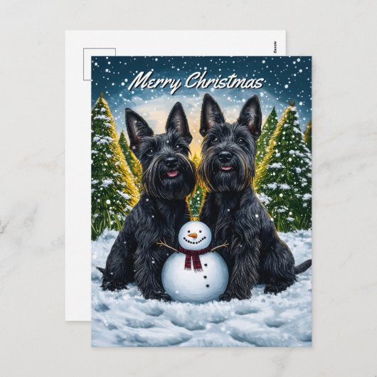 Schotse Terriërs en Sneeuwman Kerstmis Feestdagenkaart (Voorkant / Achterkant)