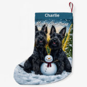 Schotse Terriërs en Sneeuwman Kerstmis Kleine Kerstsok (Achterkant)