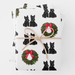 Schotse Terriers met Kerstkrans Inpakpapier Vel