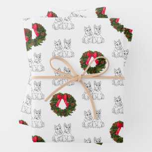 Schotse Terriers met Kerstkrans Inpakpapier Vel