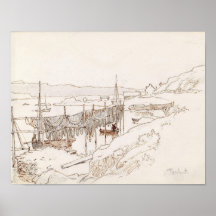 Schotse vissersdorp Abstracte Kunstschets