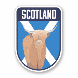 Schotse vlag met Highland Koe - Scotland Travel Sticker