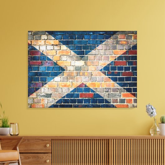 Schotse vlag op een muur canvas afdruk (Insitu (Woonkamer))