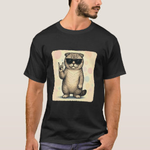 Schotse Vouwkat Zonnebril Rockmuziek Grappig Retro T-shirt