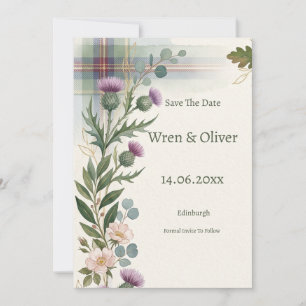 Schotse Wilde Bloem Distel Tartan Huwelijk Bewaar Save The Date