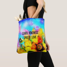 Schouder canvas tas met bubbels en tekst