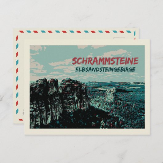 Schrammsteine, Elbe Sandstone Mountains Briefkaart (Voorkant / Achterkant)