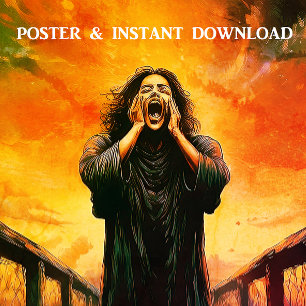 Schreeuwend Man in een dramatische zonsondergang Perfect Poster