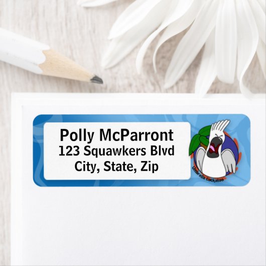 Schreeuwende paraplu kaketoe etiket (Insitu)