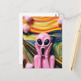 Schreeuwende Roze Alien Katoen Candy Kunst Parodie Briefkaart