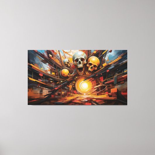 Schreeuwende schedels in vlammen canvas afdruk (Voorkant)