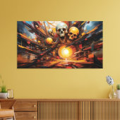 Schreeuwende schedels in vlammen canvas afdruk (Insitu (Woonkamer))