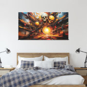 Schreeuwende schedels in vlammen canvas afdruk (Insitu (Slaapkamer))
