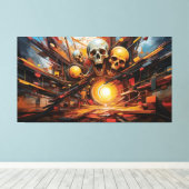 Schreeuwende schedels in vlammen canvas afdruk (Insitu (Houten vloer))