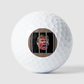 Schreeuwende Trump hoofd achter de gevangenis bars Golfballen