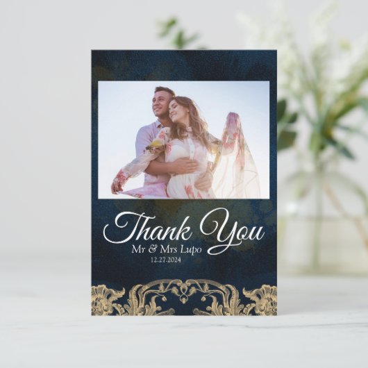 Schrift bruiloft dank u kaart (Staand voorkant)