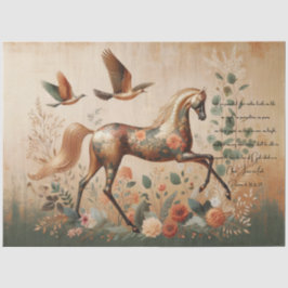 Schrift & Elegante Bloemige Paardenthema, Decoupag Tissuepapier