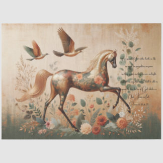 Schrift & Elegante Bloemige Paardenthema, Decoupag Tissuepapier