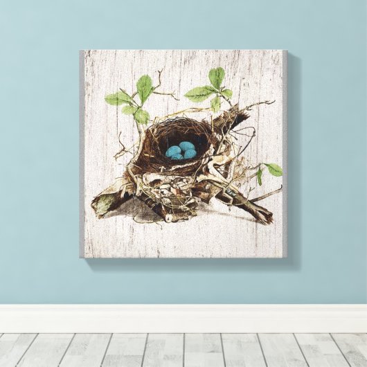 schrift ephemera vogelnest botanisch frans canvas afdruk (Insitu (Houten vloer))