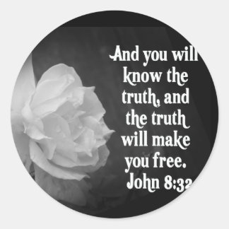 SCHRIFT Johannes 8:32 Zwart / Wit Bloemen Ronde Sticker