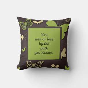 Schrift met bruine en groene vlinder Verse Pillow Kussen