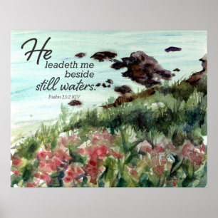 Schrift Psalm 23 Hij Leidt Mij Stil Water Poster