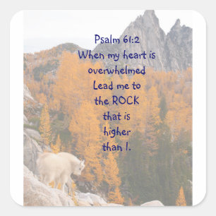 Schrift Psalm 61:2 Rots Hoger dan ik ben Vierkante Sticker