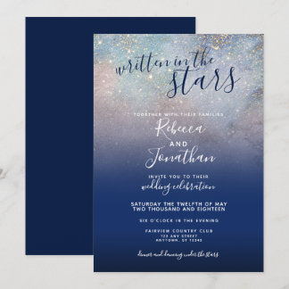 Schriftelijk in het Stars Navy Galaxy Wedding Kaart
