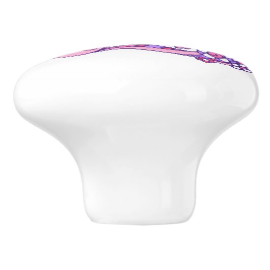 Schrijf E monogram harten bloemen roze paarse trek Keramische Knop (Zijkant)