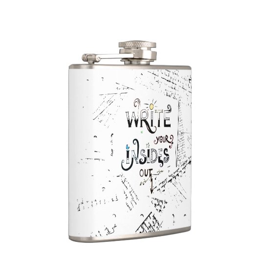 Schrijf je binnen uit! Motivatie schrijver motto Heupfles (Rechts)