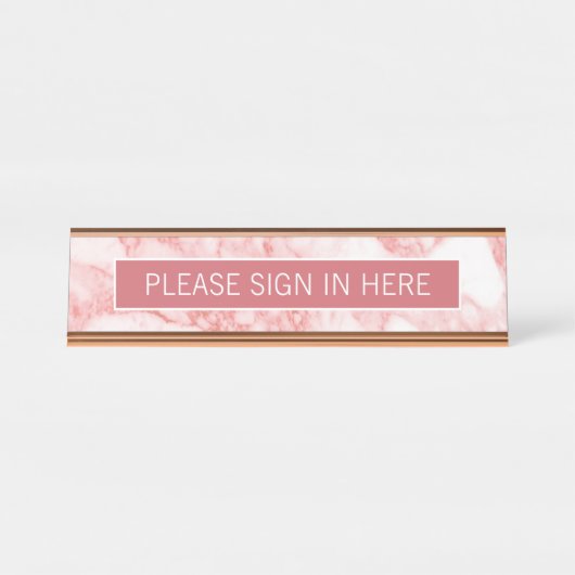 Schrijf je hier in - Blush Roos Marble Bureau Naambordje (Voorkant)