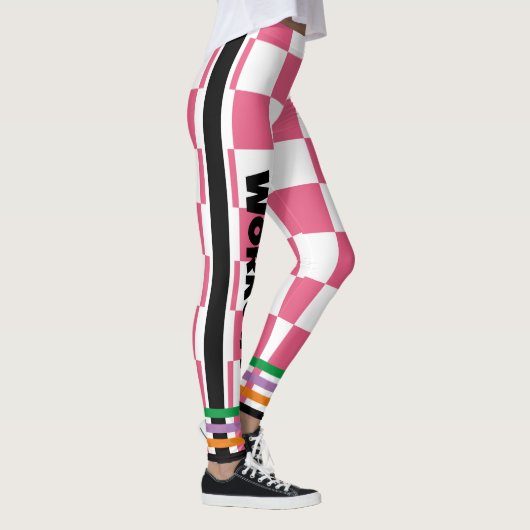 Schrijf jouw tekst l Boho geblokt l Roze Wit Leggings (Rechts)