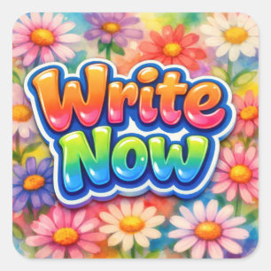 Schrijf Nu Tekst met Neon Daisy Tuin Vierkante Sticker