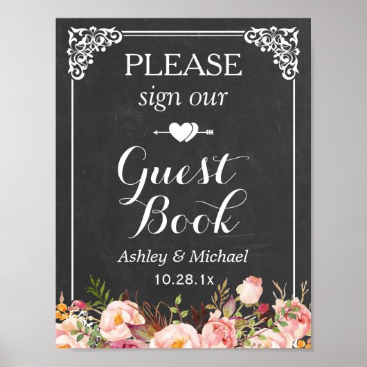 Schrijf ons Guestbook in | Chalkboard bruiloft Poster (Voorkant)