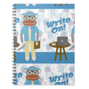 Schrijf op! Schrijver Sock Monkey Fun Toon Pattern Notitieboek