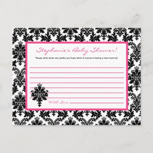 Schrijfbaar advies Kaart: Hot Pink Black Damask (Voorkant)