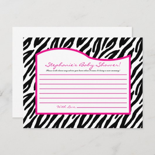 Schrijfbaar advies Kaart Hot-Pink Zebra Afdrukken (Voorkant / Achterkant)