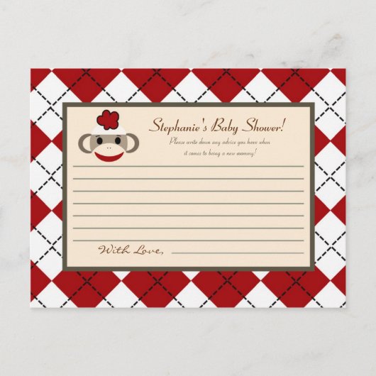 Schrijfbaar advies Kaart Red Sock Monkey Argyle (Voorkant)