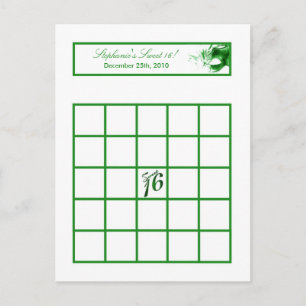 Schrijfbare Bingo Card Sweet 16 Green Party Uitnodiging Briefkaart
