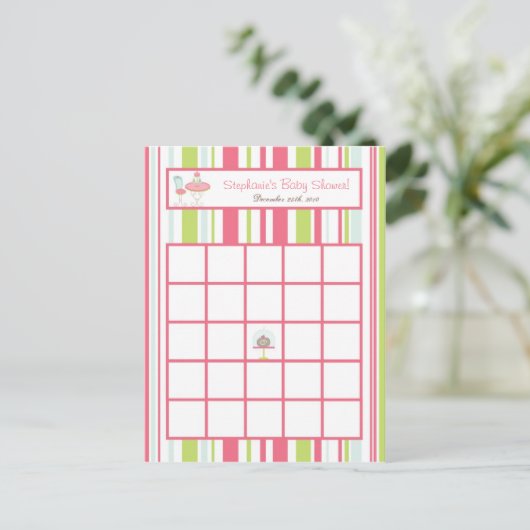 Schrijfbare Bingo Card Tea Party Pink Pastel Flowe Briefkaart (Staand voorkant)