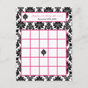 Schrijfbare Bingo Kaart Hot Pink Black Damask