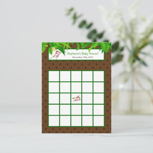 Schrijfbare Bingo Kaart Monkey Swing Oerwoud Safar (Staand voorkant)