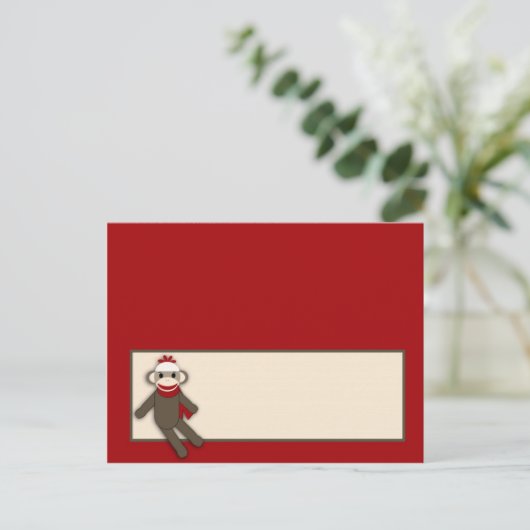 Schrijfbare kaart Red Sock Monkey (Staand voorkant)