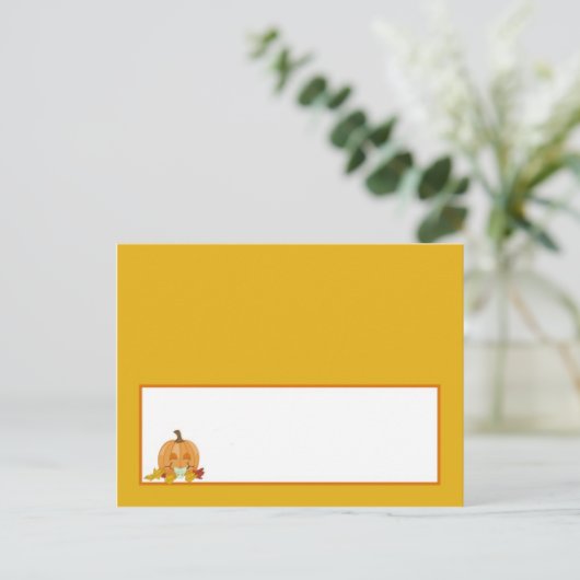 Schrijfbare Place Card Herfst Herfst Pompoen Baby Briefkaart (Staand voorkant)