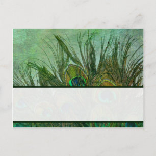Schrijfbare Place Card Peacock Green Feathers Briefkaart