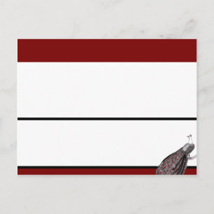 Schrijfbare Place Card Peacock Rood Zwart Wit Briefkaart