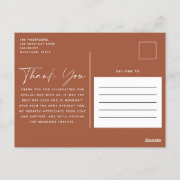 Schrijffotobruiloft bedankt teracotta briefkaart