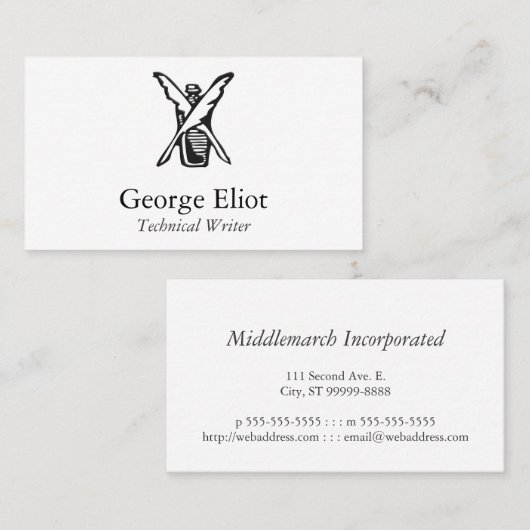 Schrijfkaartinkt en quill visitekaartje (Voorkant / Achterkant)