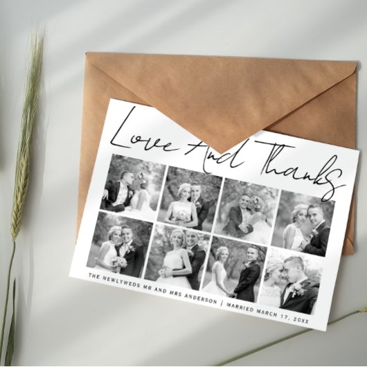 Schrijfkalligrafie bruiloft Dank je fotocollage Bedankkaart